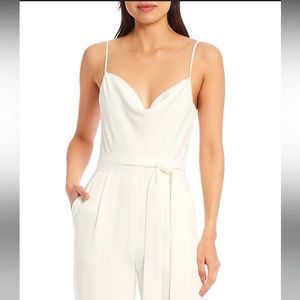 Ivory Antonio Melani Drape Neck Tie Waist Jumpsuit with Pockets